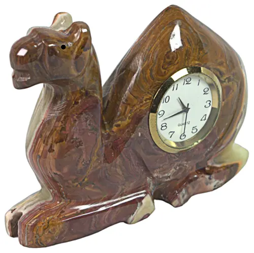 Handcrafted 4x4 Inch Green Onyx Camel Shape Desk Clock – Natural Stone Decorative Table Clock for Office, Home, or Gift – Unique Handmade Marble Camel Cloc
