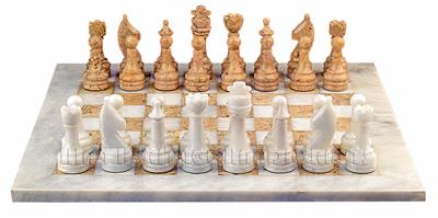  White & Coral Marble Natural Stone Chess Set With Rustic Series Chess Pieces 