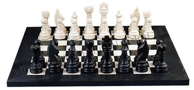 Jet Black & Botticino Cream Marble Natural Stone Chess Set With Rustic Series Chess Pieces 