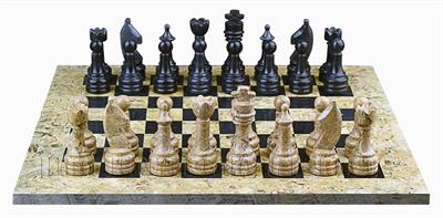 Coral & Jet Black Marble Natural Stone Chess Set With Rustic Series Chess Pieces 