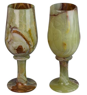 3x8 Inch Green Onyx Wine Glass Set with Elegant PU Leather Storage Box