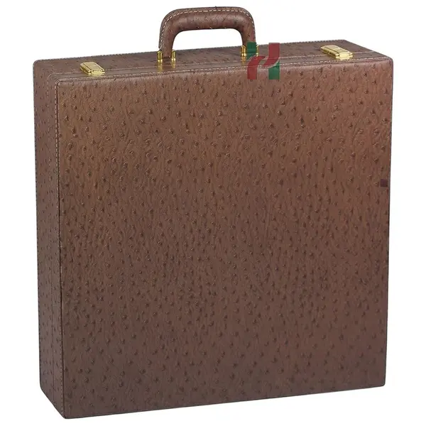Chestnut Brown Ostrich Textured PU Leather Storage Box for Chess Set – Stylish and Durable Organizer for Chess Pieces and Board