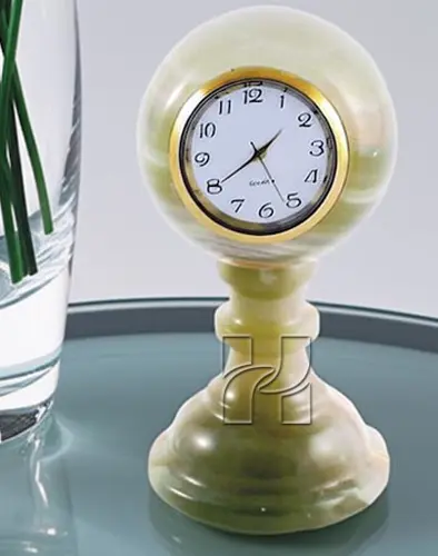 Luxury Green Onyx Pedestal Sphere Shape Mantel Clock – Decorative Office and Home Clock