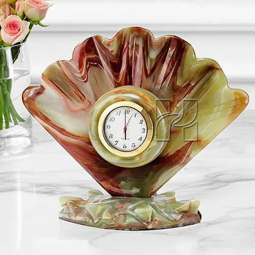 Sea Shell Green Onyx Clock for Beach House, Coastal Décor, and Nautical Interiors