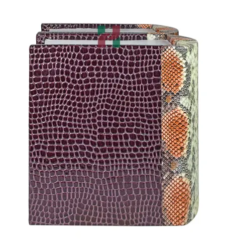 Elegant Book-Shaped Companion Cremation Urn – Deep Plum Crocodile & Tan Orange Brown Snake Pattern – For Couples’ Ashes