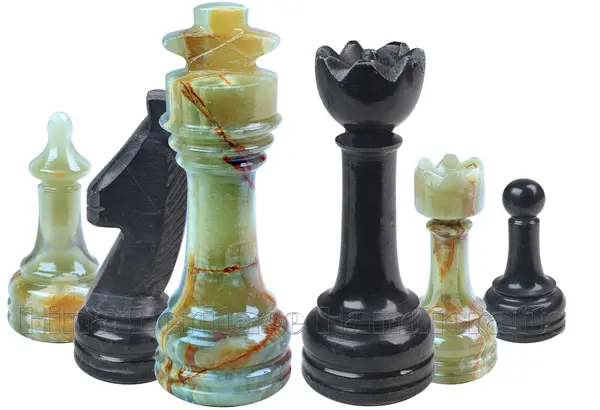 Premium Green Onyx and Jet Black Marble Chess Pieces Set – Natural Stone Chess Game – Hand-Carved Decorative Chess Pieces