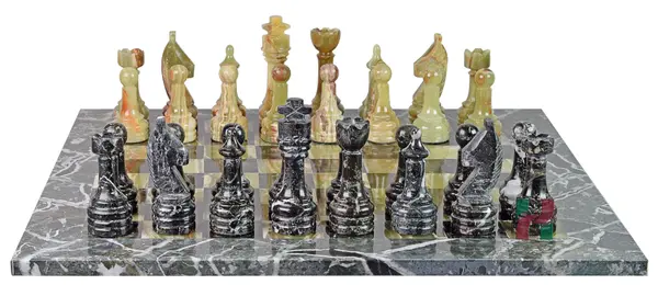 Luxury Black Zebra & Green Onyx Marble Chess Set – Handcrafted Stone Chessboard with Natural Gemstone Pieces | Elegant Home Decor & Gift Set