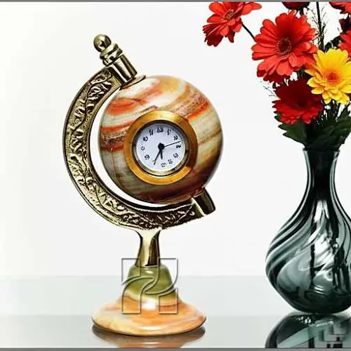 Natural Green Onyx Globe Clock for Study Table – Handcrafted Decorative Timepiece