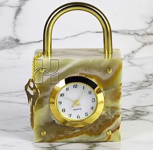 Natural Green Onyx Lock Style Decorative Clock for Office Desk or Home Décor – Elegant Stone Gift Item