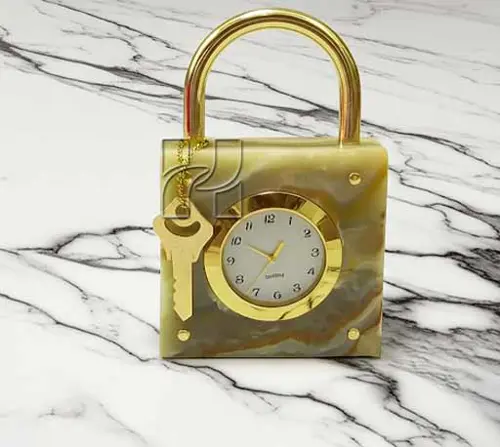 Natural Green Onyx Lock Style Decorative Clock for Office Desk or Home Décor – Elegant Stone Gift Item