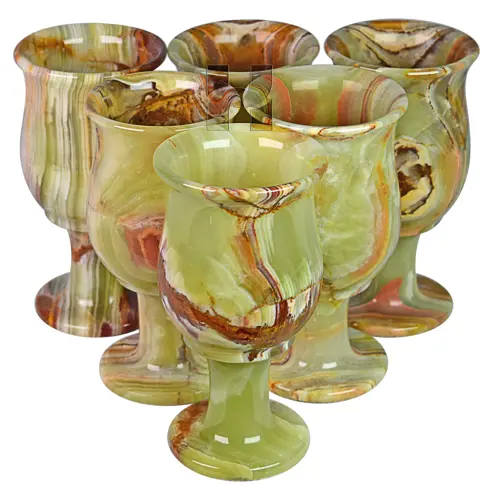 Green Onyx Blooming Shape Wine Glass – Handcrafted Natural Stone Goblet for Elegant Drinkware & Home Décor – 2.5x5 Inch