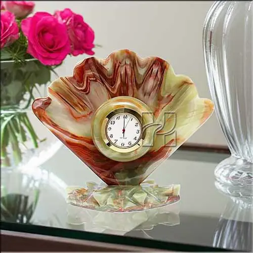 Sea Shell Green Onyx Clock for Beach House, Coastal Décor, and Nautical Interiors