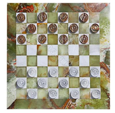 Handcrafted Green Onyx and White Marble Checkers Set – Luxury Stone Board Game for Home Décor & Gift