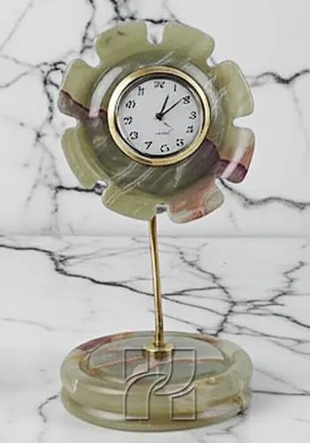 Green Onyx Sunflower Style Mini Clock – 4 Inch Decorative Stone Clock for Table, Shelf & Mantel Display