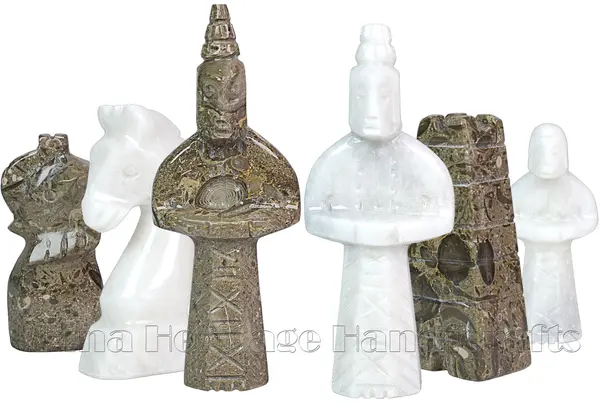 Handcrafted Oceanic and White Marble Royal Bishop Series Chess Pieces Set – Luxury Natural Stone Chessmen for Collectors and Giftsural Stone Chess Pieces