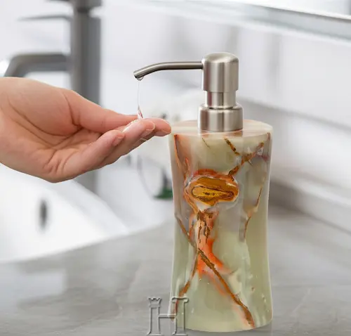 Elegant Green Onyx Marble Soap Pump | Natural Stone Soap Dispenser for Sink Countertop