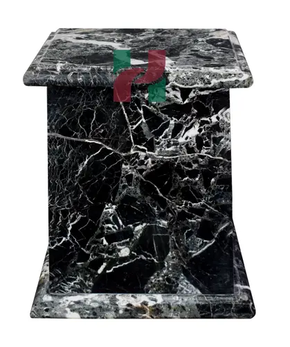 Extra Large Black Zebra Marble Tower Cremation Urn for Human Ashes | Handcrafted XL Memorial Urn with Natural Stone Veining | Elegant Monumental Funeral Urn for Adults