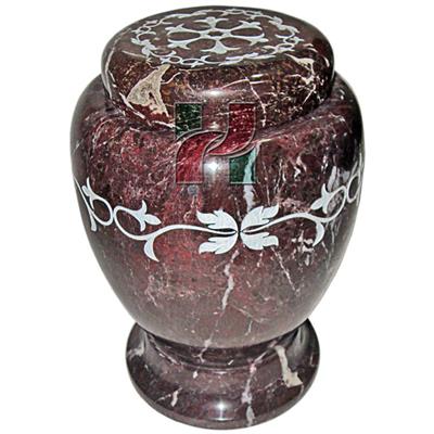 Red Zebra Marble Natural Stone Chevron Urn | Laser Engraved 