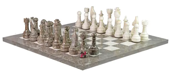 Botticino & Oceanic Marble Natural Stone Chess Set With Rustic Series Chess Pieces 