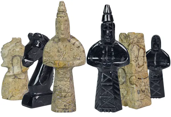 Handmade Jet Black and Coral Marble Chess Pieces Only, Royal Bishop Series Luxury Natural Stone Chess Set Replacement Pieces, Decorative Solid Stone Chessmen for Collectors