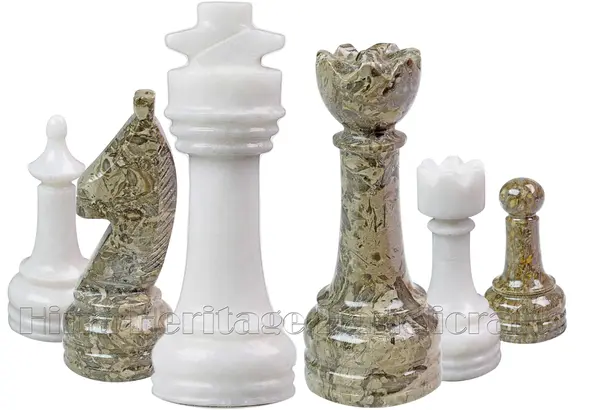 Handcrafted Fossil Coral and White Marble Chess Pieces Set – Luxury Stone Chess Pieces for Collectors