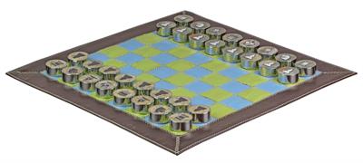 Multicolor Leather Roll Up Chess Set – Sky Blue, Green & Brown with Marble Metallic Edge Checkers & Leather Storage Tube – Travel-Friendly & Handmade 