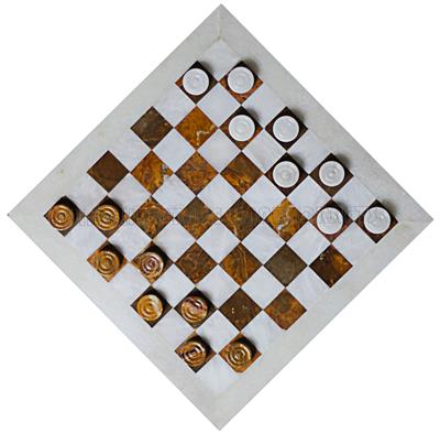Elegant Red Onyx and White Marble Draught Checker Set - Premium Quality Board Game for Family Fun, Home Decor, and Gift Giving