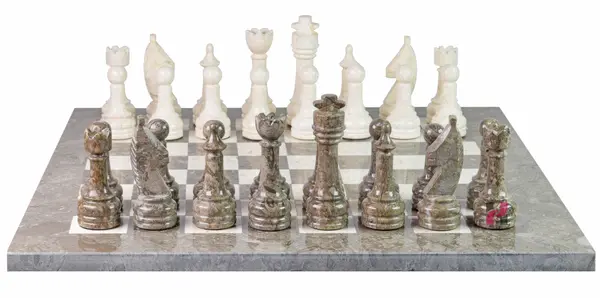 Botticino & Oceanic Marble Natural Stone Chess Set With Rustic Series Chess Pieces 