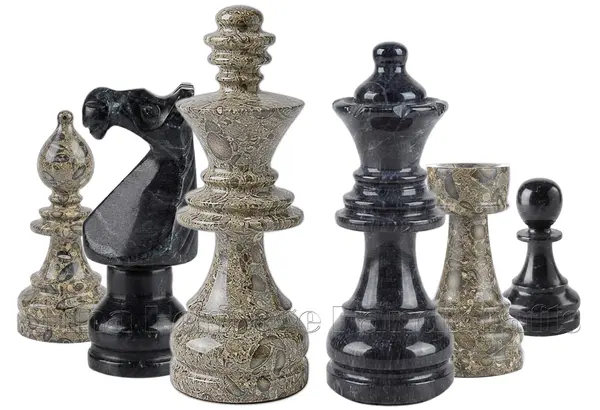 Handcrafted Oceanic & Jet Black Marble Euro Style Staunton Chess Pieces Set – Premium Luxury Stone Chessmen for Collectors