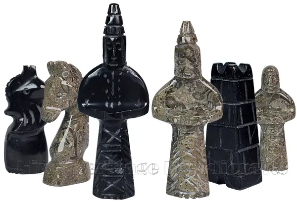 Handmade Jet Black & Oceanic Marble Royal Bishop Series Chess Pieces Set – Luxury Natural Stone Chessmen for Collectors & Gifts