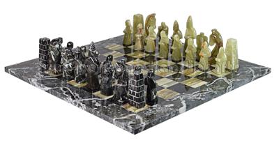Black Zebra & Green Onyx Royal Bishop Series Luxury Chess Set with Premium Faux Leather Storage Box – Handcrafted Stone Chess Pieces