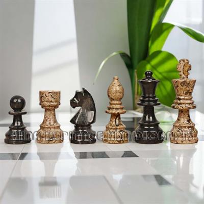Black and Coral Marble Chess Set - Elegant Handcrafted Marble Chess Pieces for Home Decor & Play