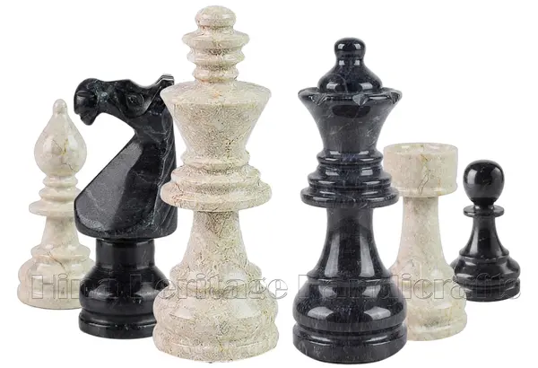 Handcrafted Jet Black & Botticino Marble Chess Set | Luxury Heavyweight Stone Chess Pieces with Polished Finish | Collectible Decorative Chessmen