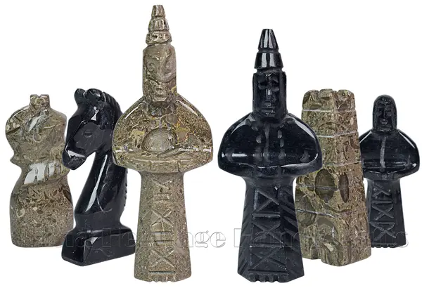 Handmade Jet Black & Oceanic Marble Royal Bishop Series Chess Pieces Set – Luxury Natural Stone Chessmen for Collectors & Gifts