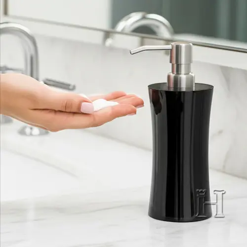 Elegant Jet Black Onyx Soap Dispenser – Solid Stone Design for Home & Hotel Bathrooms