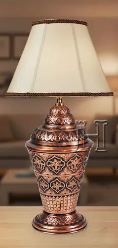 Handmade Engraved Copper Bedside Table Lamp with Brass Fitting – Traditional Vintage Style Decorative Nightstand Lighting for Bedroom, Living Room & Home Décor