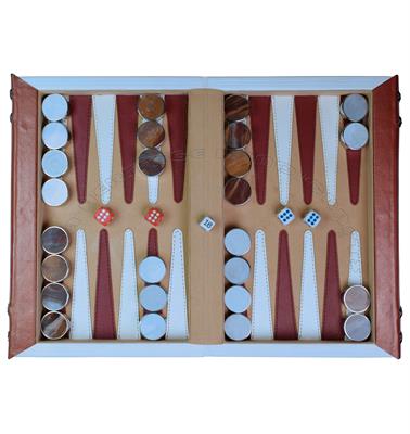 Elegant Leather Book-Shaped Backgammon Set with Marble Checkers & Metallic Edges – Perfect Gift for Gamers & Decor