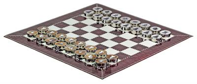 Luxury Burgundy Crocodile Textured Leather Roll-Up Chess Set – Marble Checkers with Metallic Edges & Leather Storage Tube