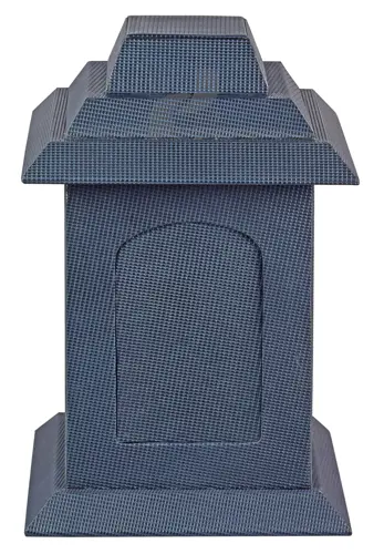 Handcrafted Dark Blue Checkered Leather Pagoda Cremation Urn for Human Ashes – Elegant Memorial Keepsake with Unique Pattern