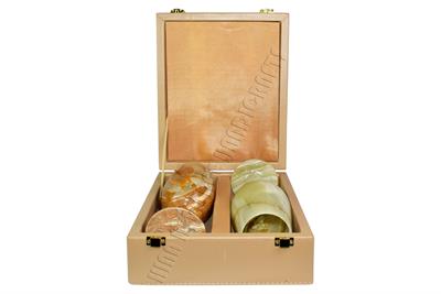 Beige Latte PU Leather Storage Box for Green Onyx Wine Glass - Elegant Wine Glass Holder, Perfect Gift in USA