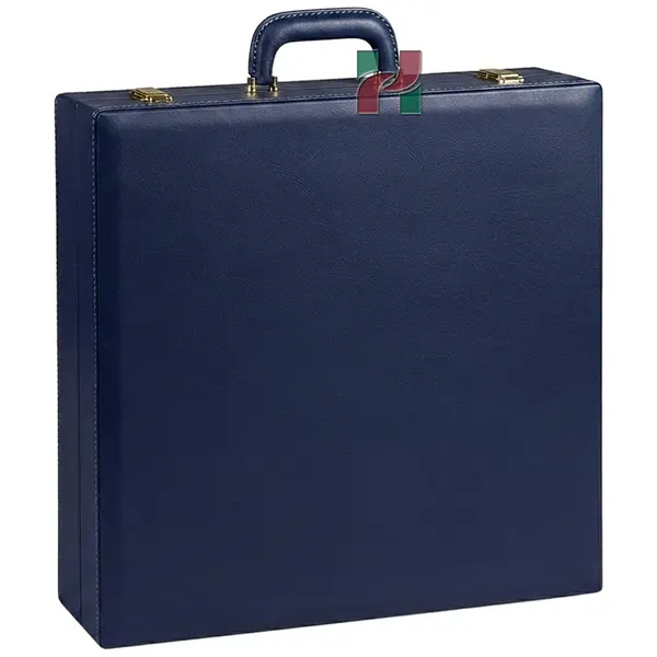 Navy Blue PU Leather Chess Set Storage Box - Elegant Organizer for Chess Pieces and Board