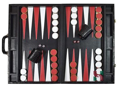 Luxury Black Croco Faux  Leather Attache Backgammon Set – 21x14x3 Inches Closed, Inlaid Playing Points, Portable Travel Case