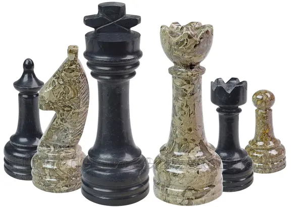Coral Fossil & Jet Black Marble Chess Set – Premium Natural Stone Chess Board with Hand-Carved Pieces