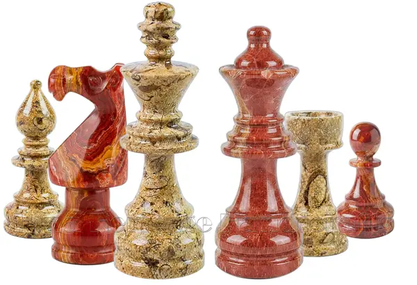 Exquisite Artisan Carved Red Onyx and Coral Marble Staunton Chessmen Set – Premium Heavyweight Stone Chess Pieces Set