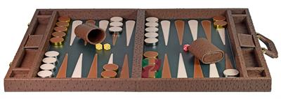 High-End Faux Leather Backgammon Set – Ostrich Texture, Inlaid Points & Metallic Checkers