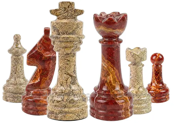 Premium Red Onyx and Coral Marble Chess Set – Hand-Carved Stone Chess Piece Set – Unique Home Decor Gift