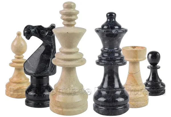 Handcrafted Jet Black & Burma Teak Marble Chess Pieces Set – Luxury Natural Stone Chessmen for Professional Play & Home Decor