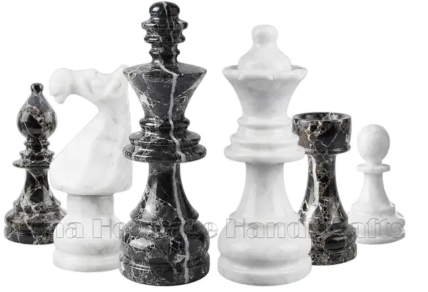Handcrafted Black Zebra and White Marble European Style Chess Pieces Set – Luxury Staunton Chessmen for Collectors & Home Decor