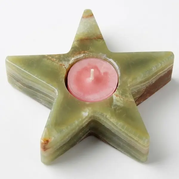 Authentic Green Onyx Gemstone Star T-Light Candle Holder – Natural Stone Tealight Votive Stand for Aromatherapy, Spa, and Luxury Interior Decor