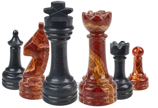 Handcrafted Jet Black and Deep Red Onyx Marble Chess Set – Premium Stone Chess Pieces with Polished Finish